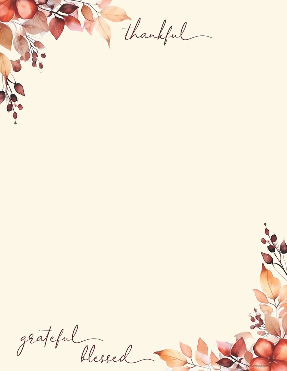 Great Papers! Stationery Fall Letterhead, Thankful, Grateful, Blessed, 8.5"x11", Printer Friendly, 50 Sheets